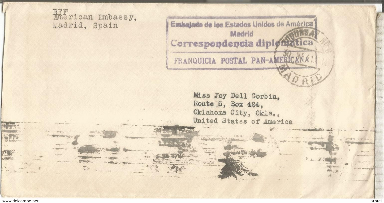 MADRID 1941 FRANQUICIA POSTAL PANAMERICANA EMBAJADA ESTADOS UNIDOS - Franquicia Postal