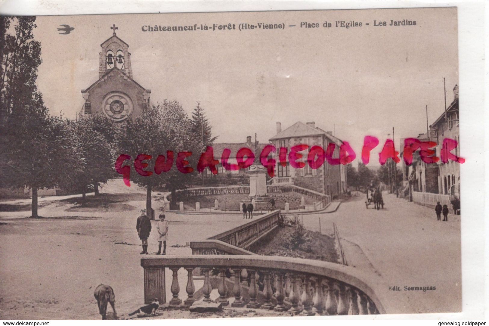 87 - CHATEAUNEUF LA FORET - PLACE DE L' EGLISE  LES JARDINS- EDITEUR SOUMAGNAS - Chateauneuf La Foret