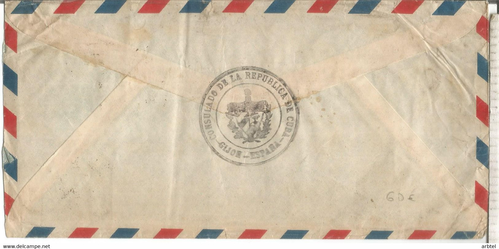 GIJON ASTURIAS 1954 CC CDA AEREA FRANQUICIA POSTAL AMERICO ESPAÑOLA CONSULADO DE CUBA ALTO FRANQUEO - Postage Free