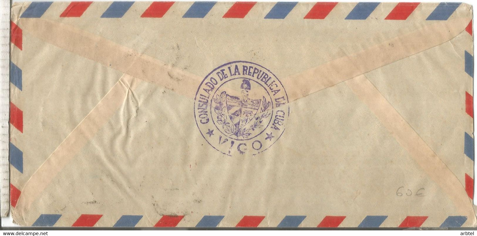 VIGO PONTEVEDRA 1954 CC CDA AEREA FRANQUICIA POSTAL AMERICO ESPAÑOLA CONSULADO DE CUBA ALTO FRANQUEO - Franchigia Postale