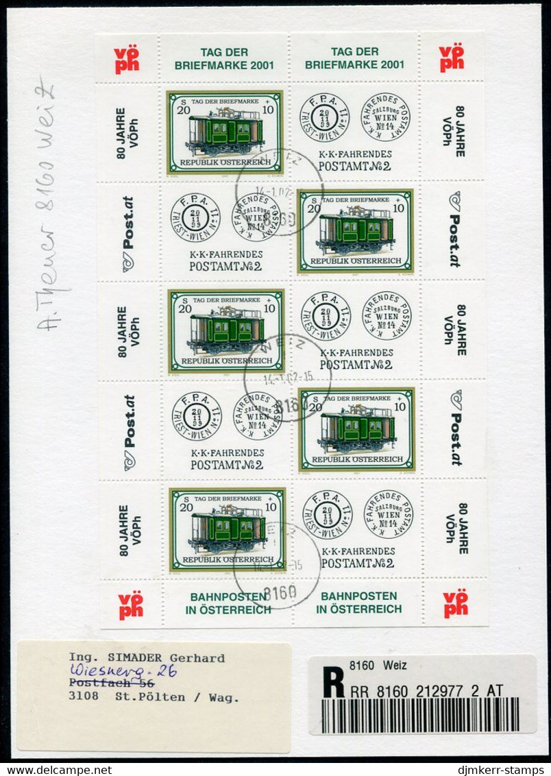 AUSTRIA 2001 Stamp Day Sheetlet, Postally Used On Registered Card.  Michel 2345 Kb - Blocks & Kleinbögen