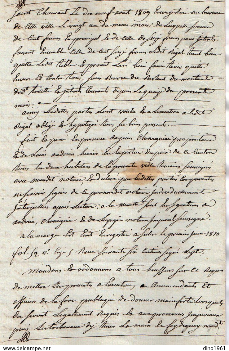 VP18.381 - Napoléon - SALERS - Acte De 1810 - Quittance Par Mr RIGAL De SAINTE EULALIE à TIBLE De SAINT MARTIN VALMEROUX - Manuscrits