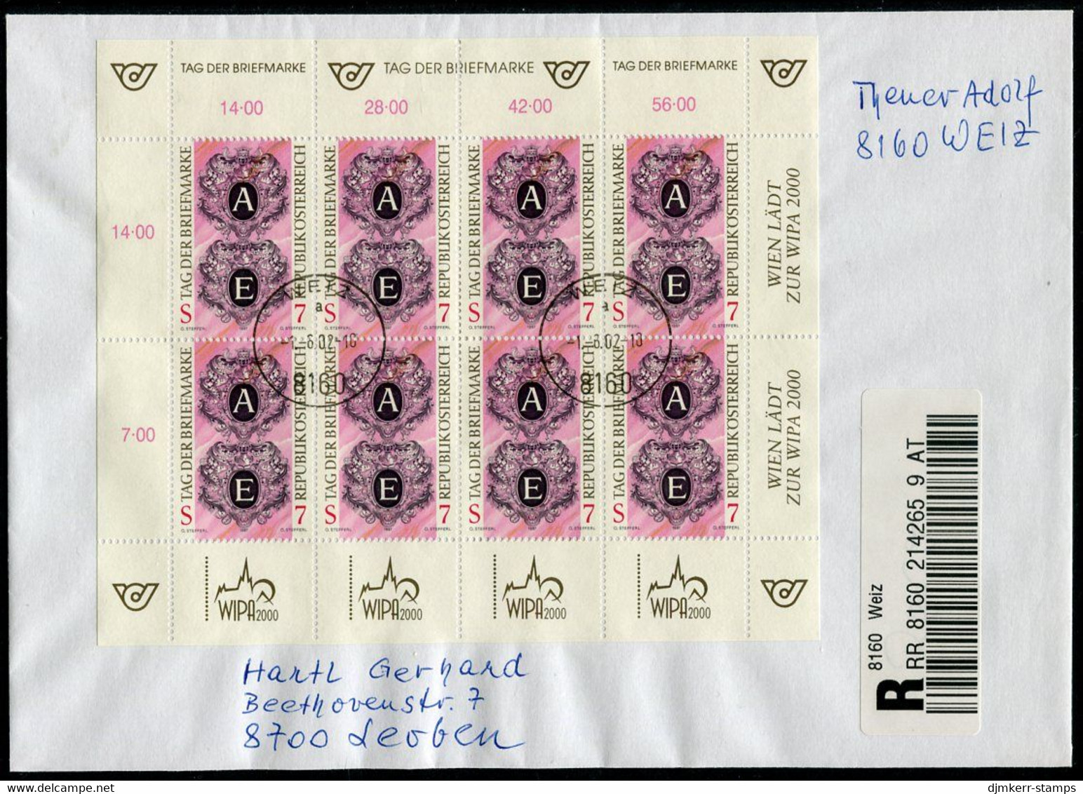 AUSTRIA 1997 Stamp Day Sheetlet, Postally Used On Registered Cover.  Michel 2220 Kb - Blocs & Feuillets