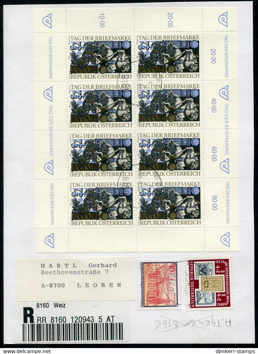 AUSTRIA 1993 Stamp Day Sheetlet, Postally Used On Registered Card.  Michel 2097 Kb - Blocs & Feuillets