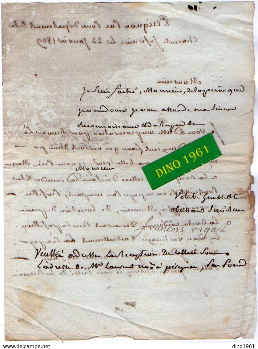 VP18.384 - Empire - PERIGNAC 1809 - Lettre De Mr François  RIGAL - Manuscrits