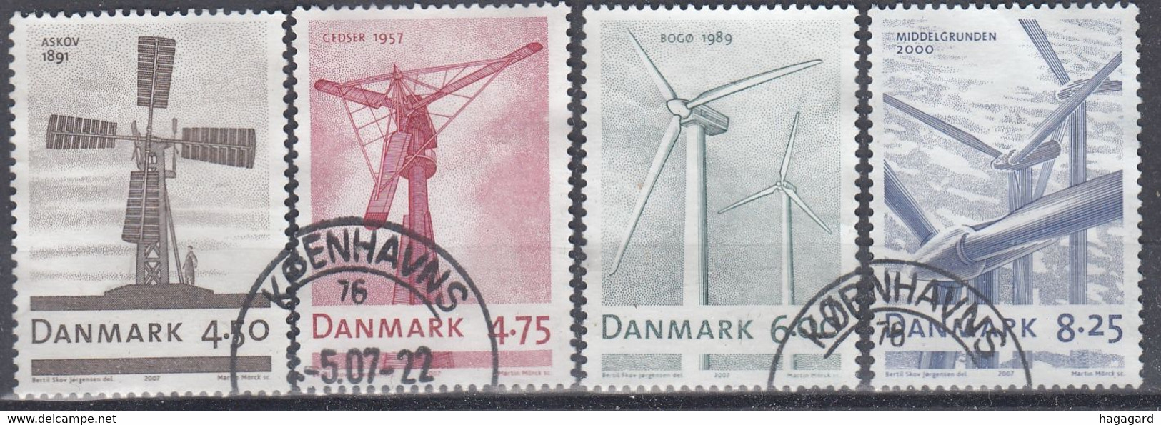 ++Denmark 2007. Windmills. Michel 1454-57. Cancelled - Used Stamps