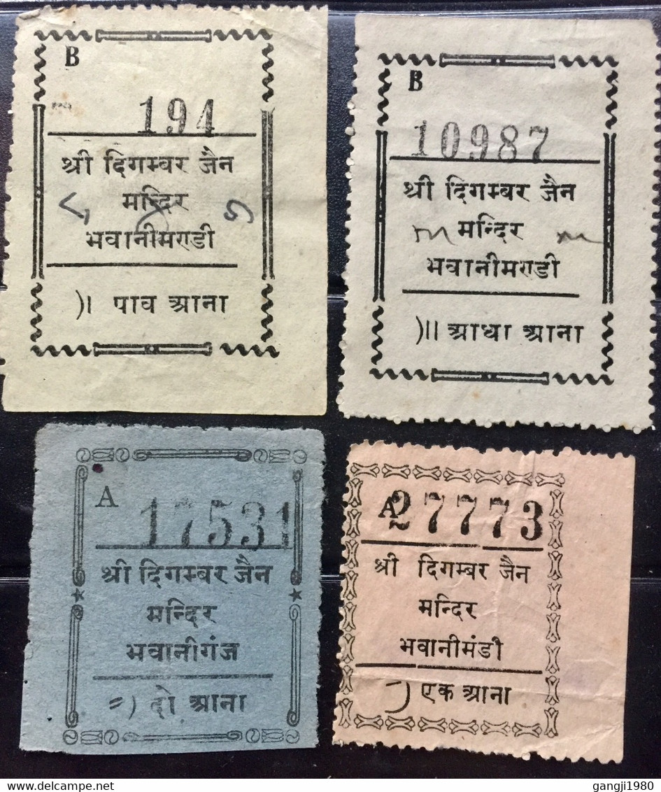 INDIA 19451957, SHREE DIGMBAR JAIN TEMPLE, 4 DIFFERENT FUND RAISING, 1/4,1/2,1&2 ANNA FISCAL, REVENUE, CINDERELLA COLLEC - Used Stamps