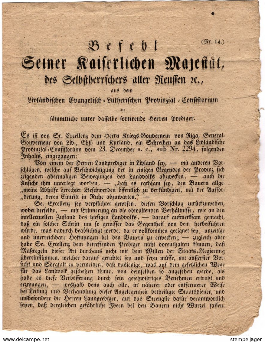 1841 Altbrief Russland / Livland / Riga Befehl Nr. 14 Lutherisch Provinzial Consistorium (3 Bilder) Gelaufen - Lettland