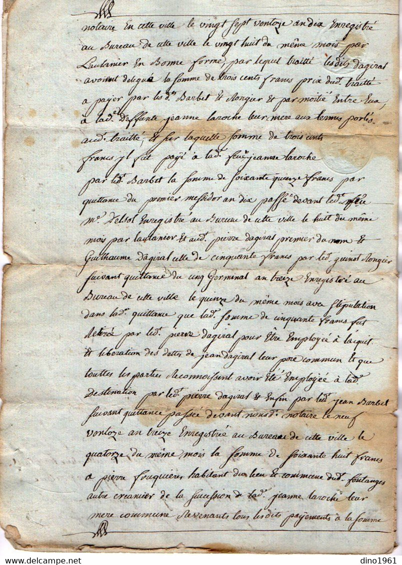 VP18.387 - Napoléon - SALERS - Acte De 1810 - Quittance Par Mr DAGIRAL De FONTANGES à BARBET De SAINT MARTIN VALMEROUX - Manuscrits