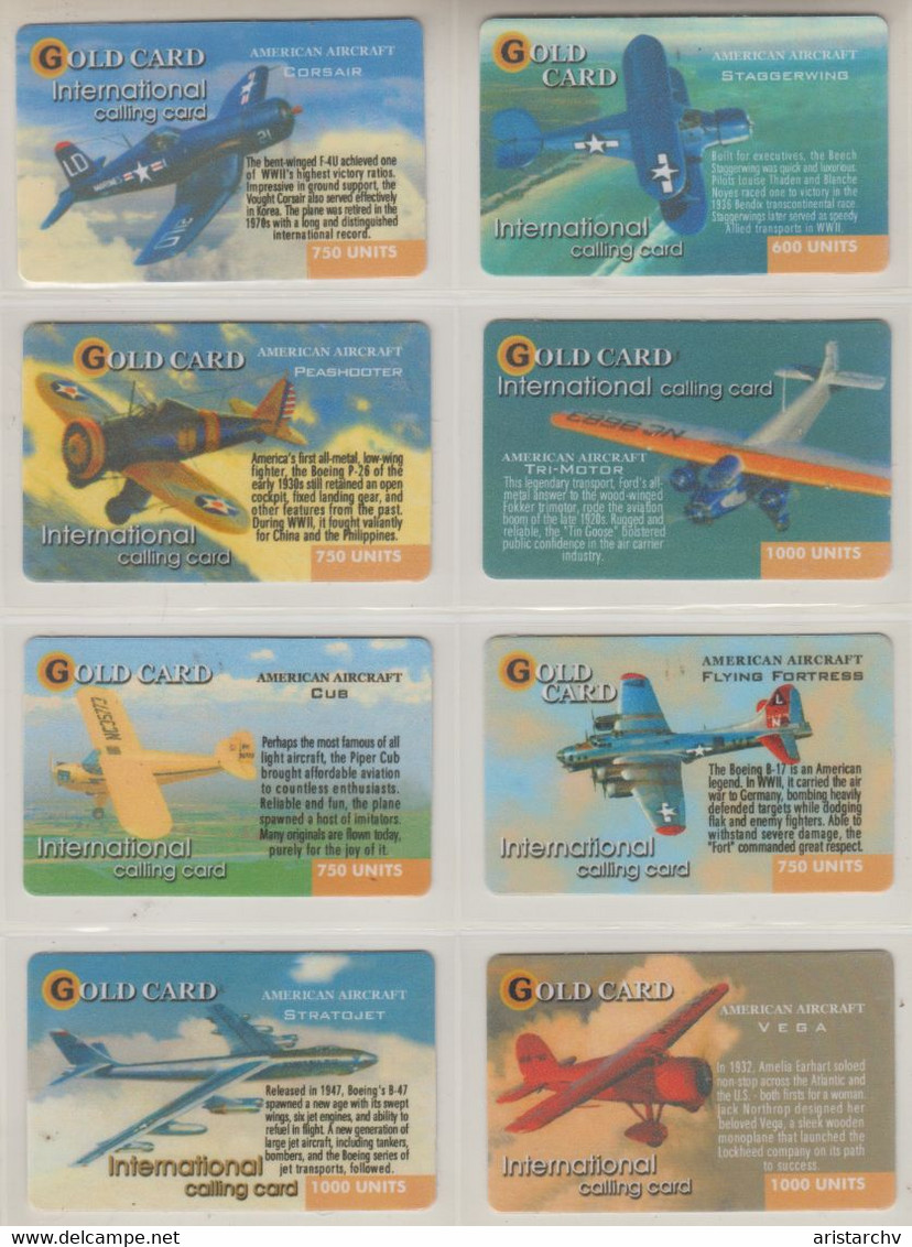 ISRAEL 2001 GOLD CARD AMERICAN AIRCRAFT AVIATION FULL SET OF 20 CARDS - Airplanes