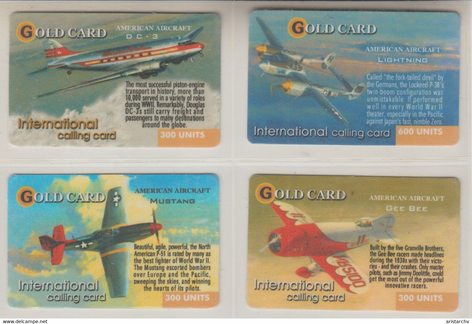 ISRAEL 2001 GOLD CARD AMERICAN AIRCRAFT AVIATION FULL SET OF 20 CARDS - Airplanes