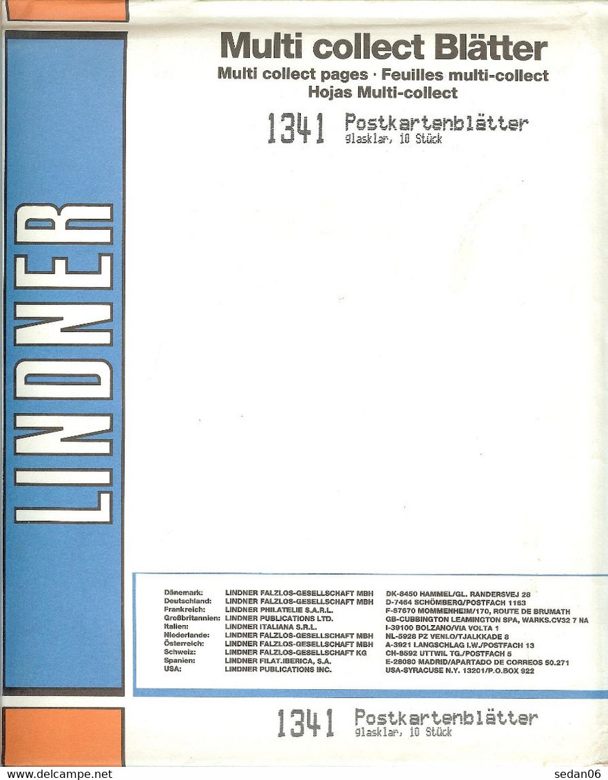 Lindner - Feuilles MULTI-COLLECT à 2 Poches Transparentes REF. 1341 (paquet De 10) - A Bandes