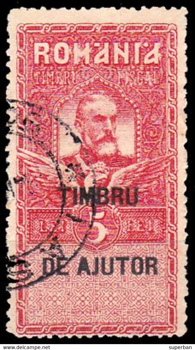 ROUMANIE / ROMANIA - 1915 : SOCIAL AID / REVENUE STAMP : TIMBRU DE AJUTOR / TIMBRU FISCAL : 5 LEI (ai031) - Revenue Stamps