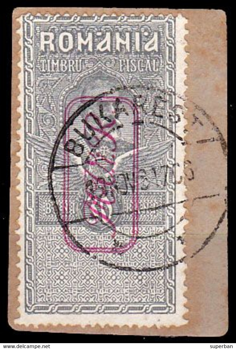 ROUMANIE / ROMANIA - 1917 - REVENUE STAMP : 30 BANI 1911 With OVERPRINT : M.V.i.R. - GERMAN OCCUPATION In WW I (ai037) - Steuermarken