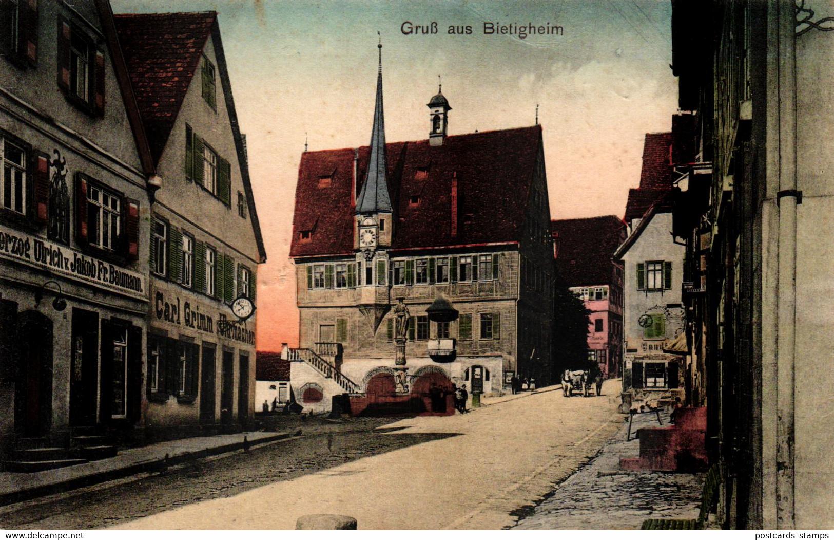 Bietigheim, Strassenansicht, Mit Geschäften, Uhrmacherei Carl Grimm, Um 1915 - Bietigheim-Bissingen