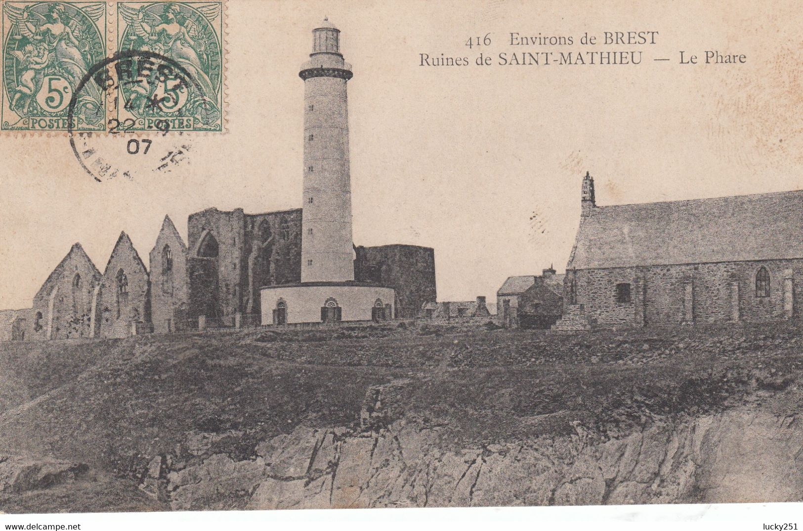 France - Phare - Environ De Brest - Le Phare Et Ruines De Saint Mathieu  - Circulée 22/09/1907 - Leuchttürme