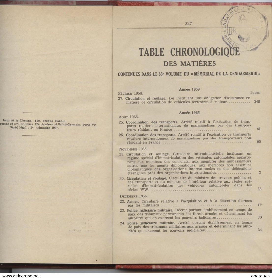 Mémorial De La Gendarmerie,1966, N° 1-2-3, Volume 85, Cachet, Brigade De Muret, 331 P., Très Belle Reliure - Right