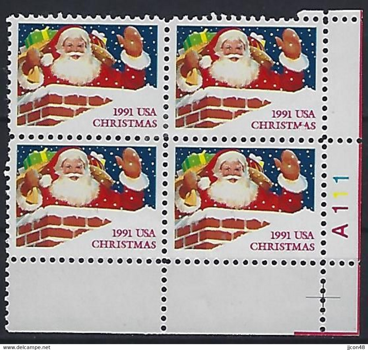 USA  1991  Christmas  (o) Mi.2195 Type I A Rf III - Numéros De Planches