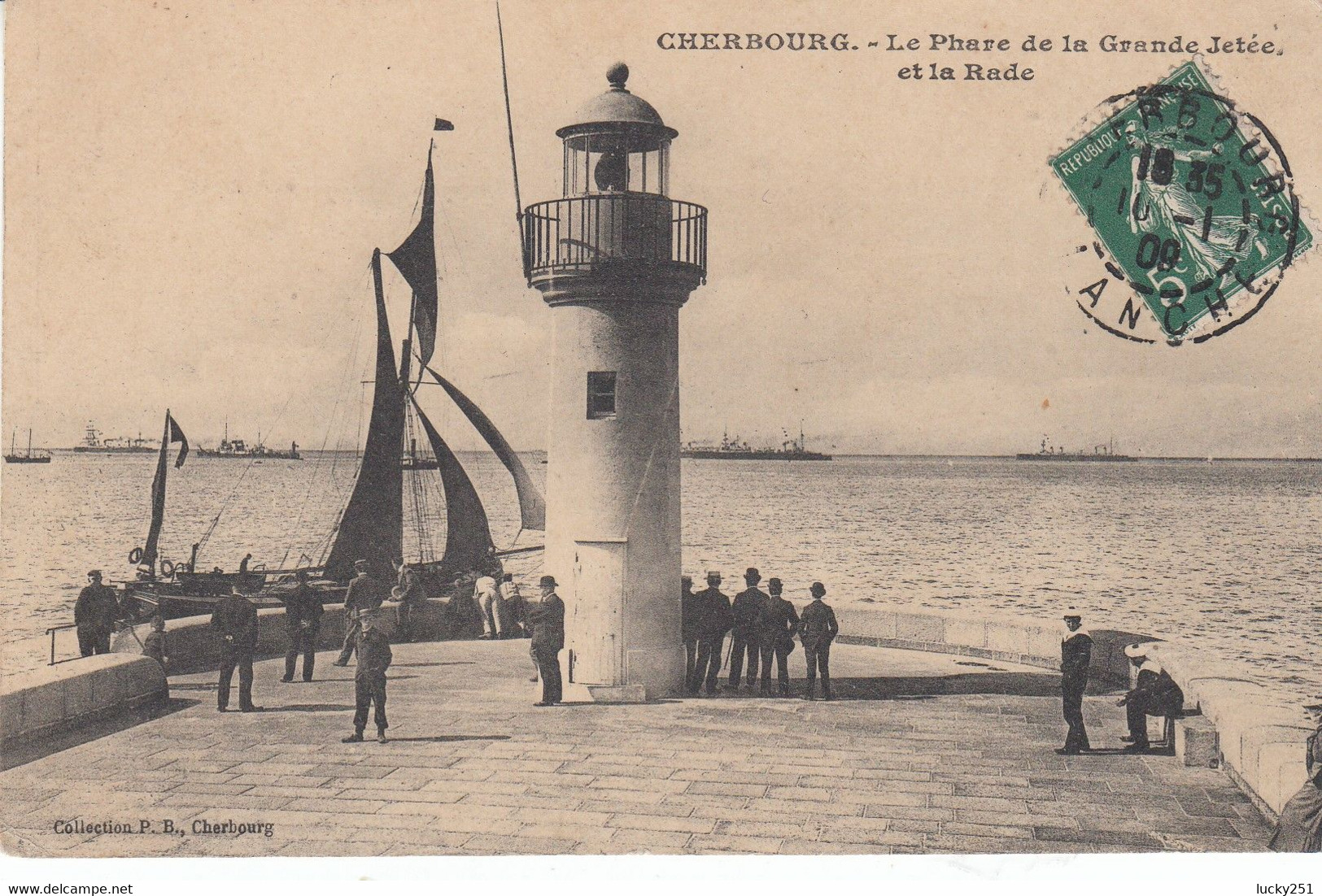 France - Phare - Cherbourg - Le Phare De La Grande Jetée Et La Rade - Circulée 10/01/1909 - Faros