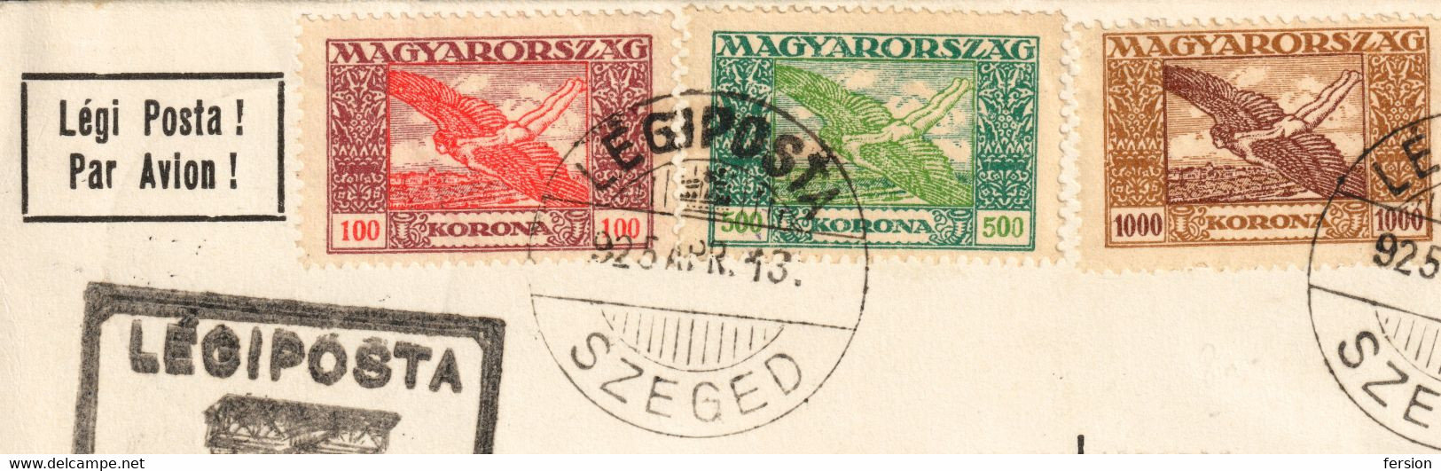 BRIDGE Tisza Shepherd AERO SZEGED Airplane Biplane Hungary Icarus 1925 Par Avion Air Mail LABEL CINDERELLA VIGNETTE - Cartas & Documentos