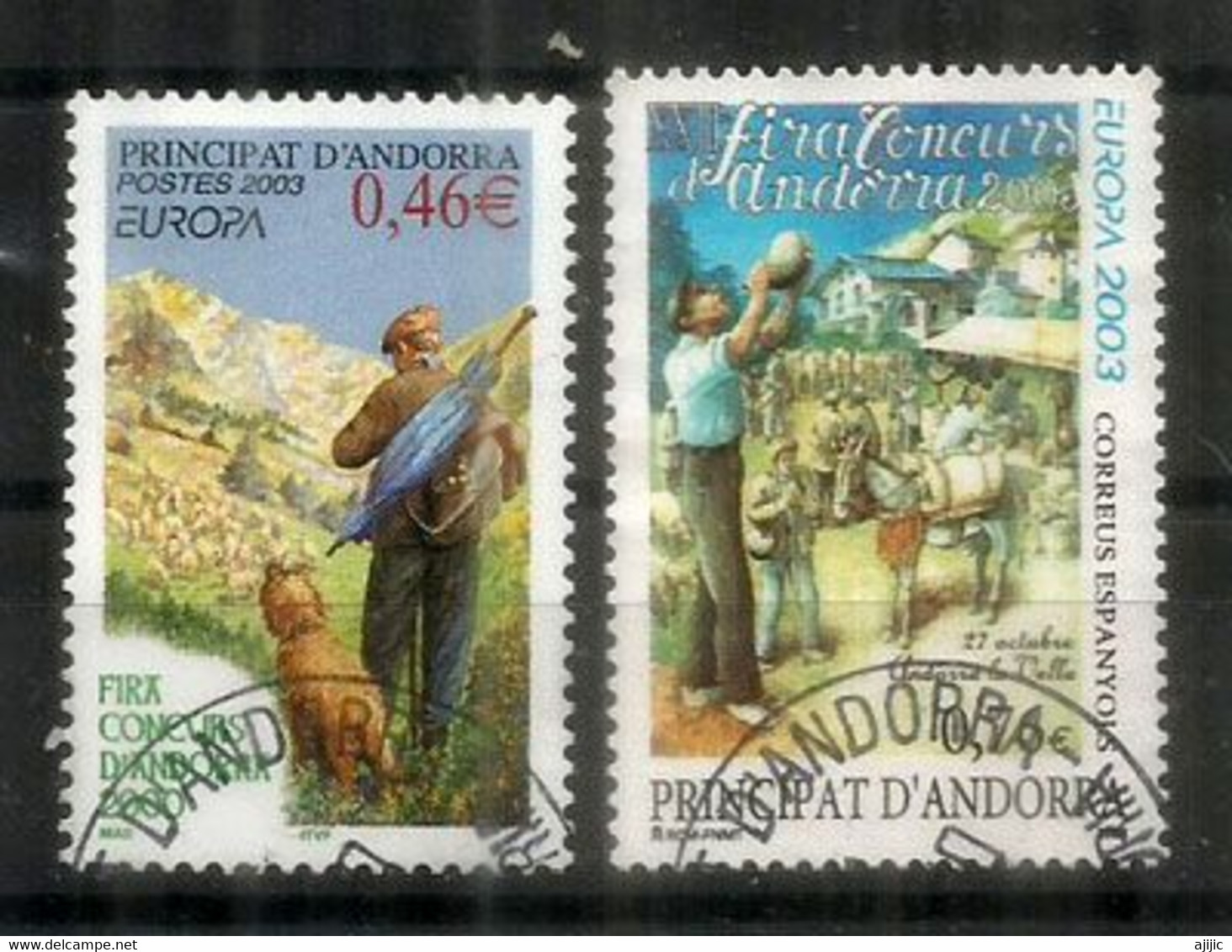 ANDORRE. EUROPA 2003. XXIII Foire Concours D'Andorre, Chien & Berger,2 Timbres Oblitérés Andorre, 1 ère Qualité - 2003