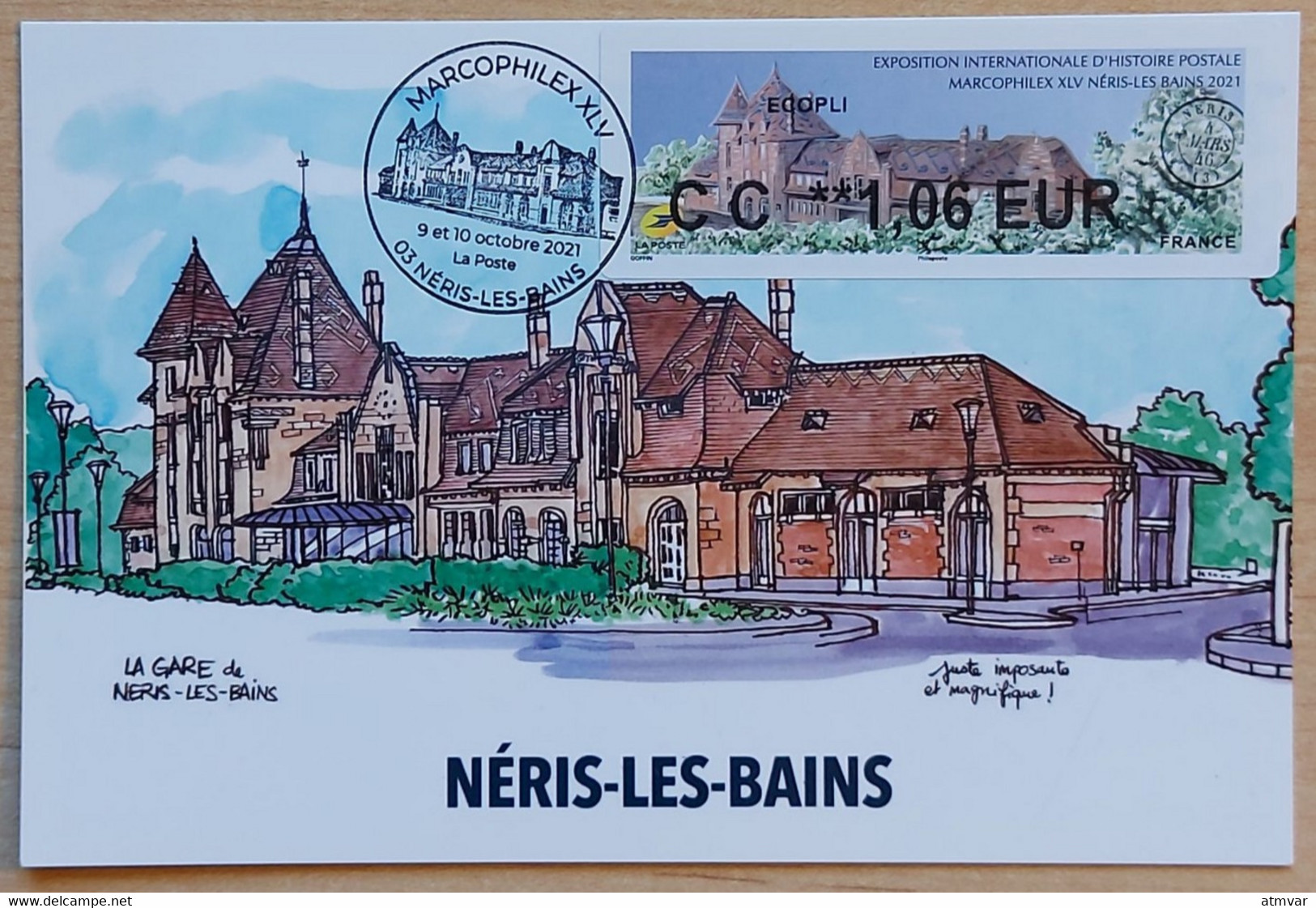 FRANCE (2021) Carte Maximum Card ATM LISA MARCOPHILEX XLV Neris-les-Bains Ancienne Gare, Estación Tren, Train Station, - 2010-2019