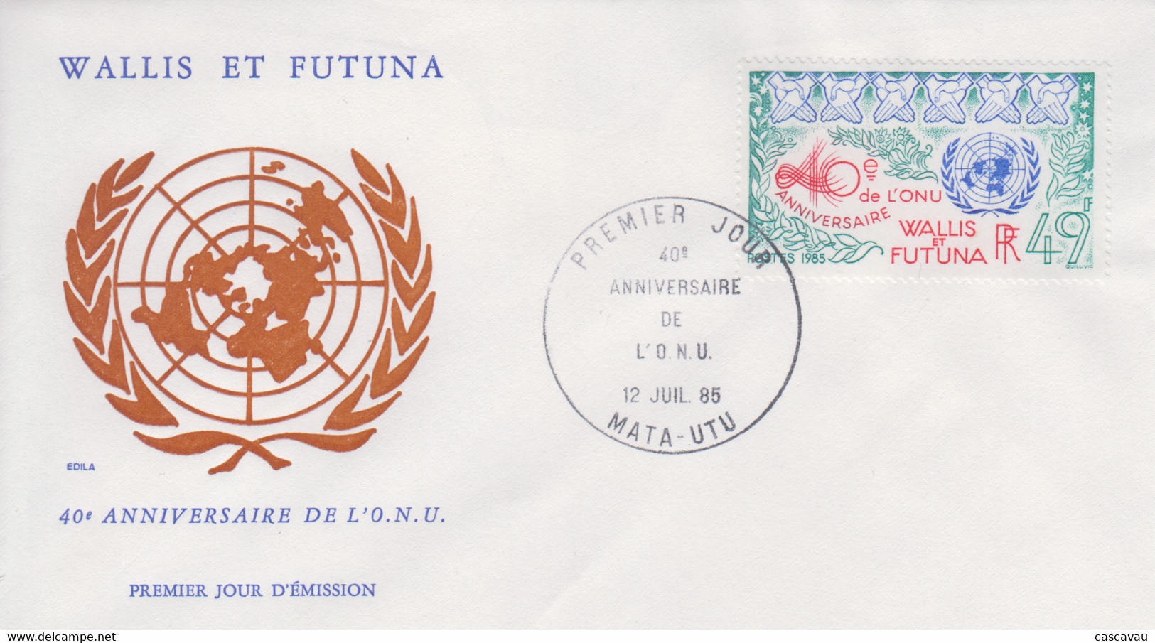 Enveloppe  FDC   1er  Jour    WALLIS  Et  FUTUNA     40éme  Anniversaire   De   L' O.N.U   1985 - FDC