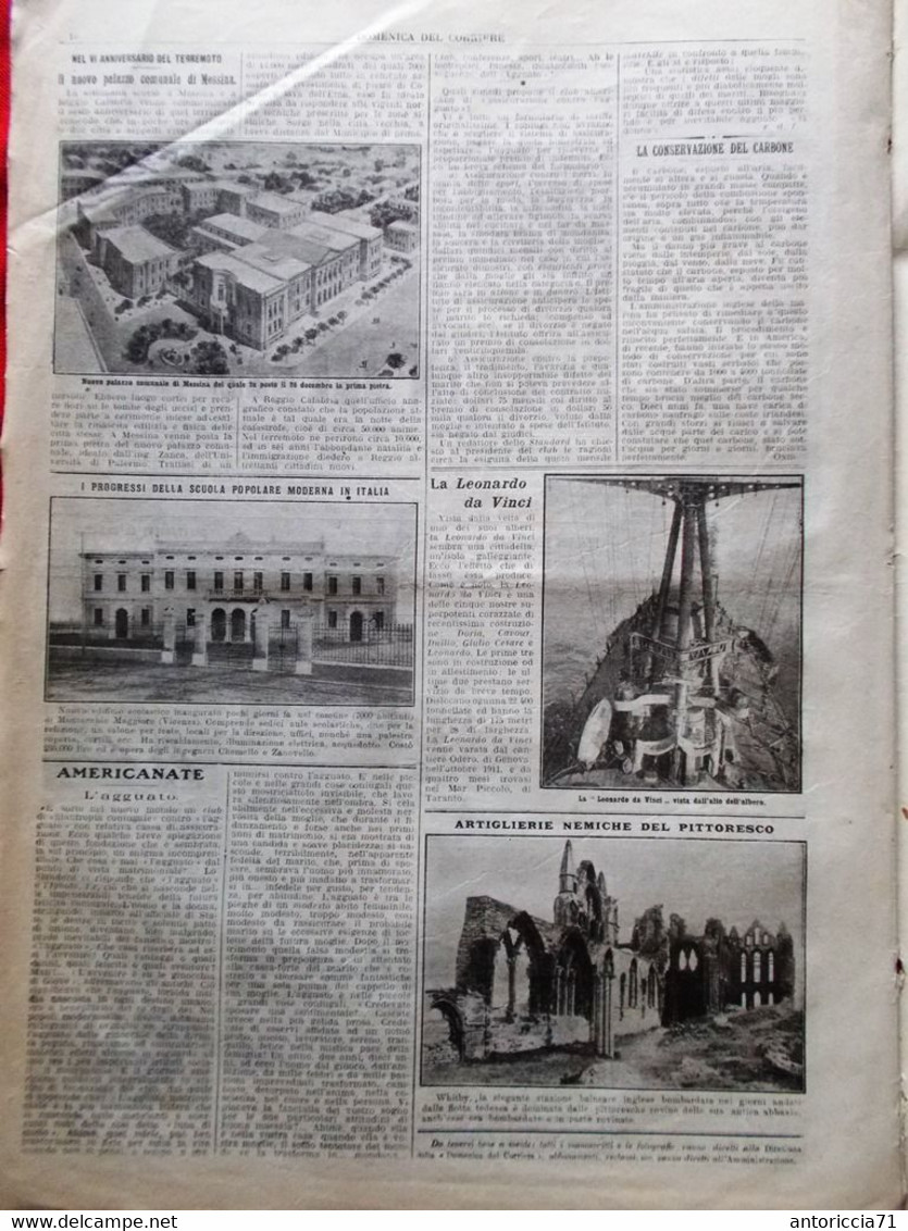 La Domenica Del Corriere 10 Gennaio 1915 WW1 Piena Tevere Marconi Messina Valona - Guerre 1914-18