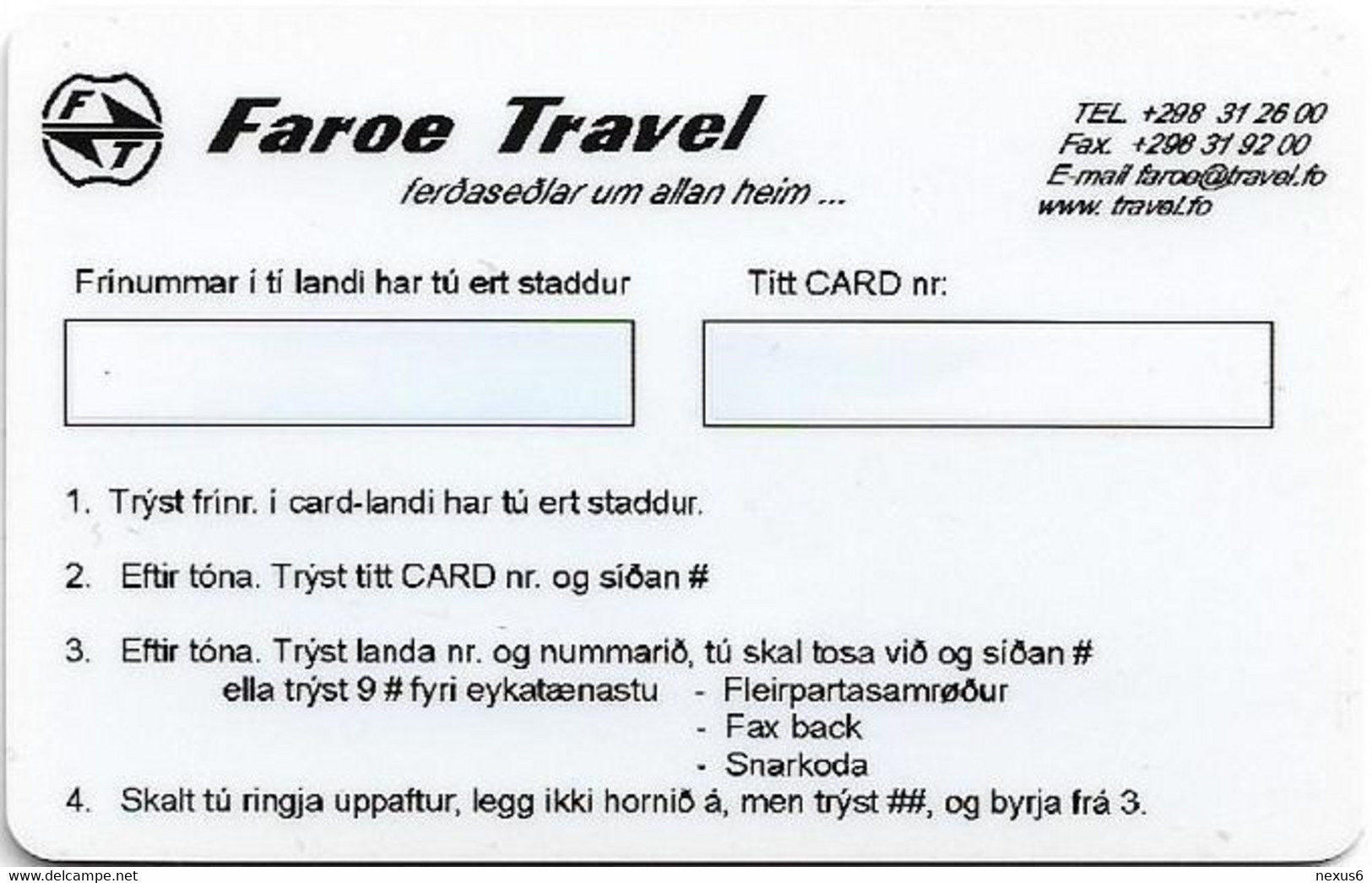 Faroe - Faroe Travel Telefonkort, Hard Plastic Prepaid, Specimen;; - Faroe Islands