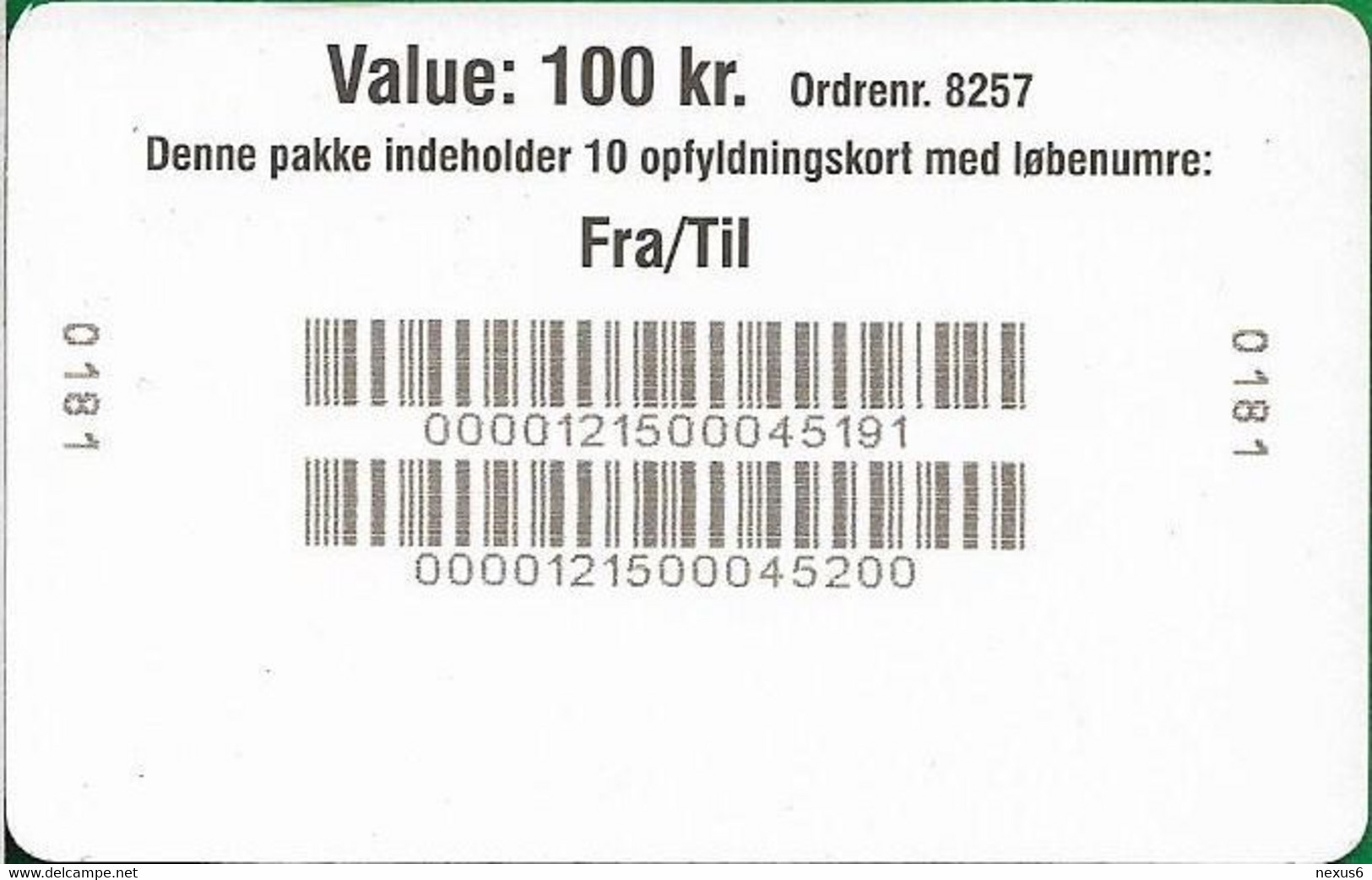 Faroe - Plain Hard Plastic GSM Refill 100Kr, Used - Faroe Islands