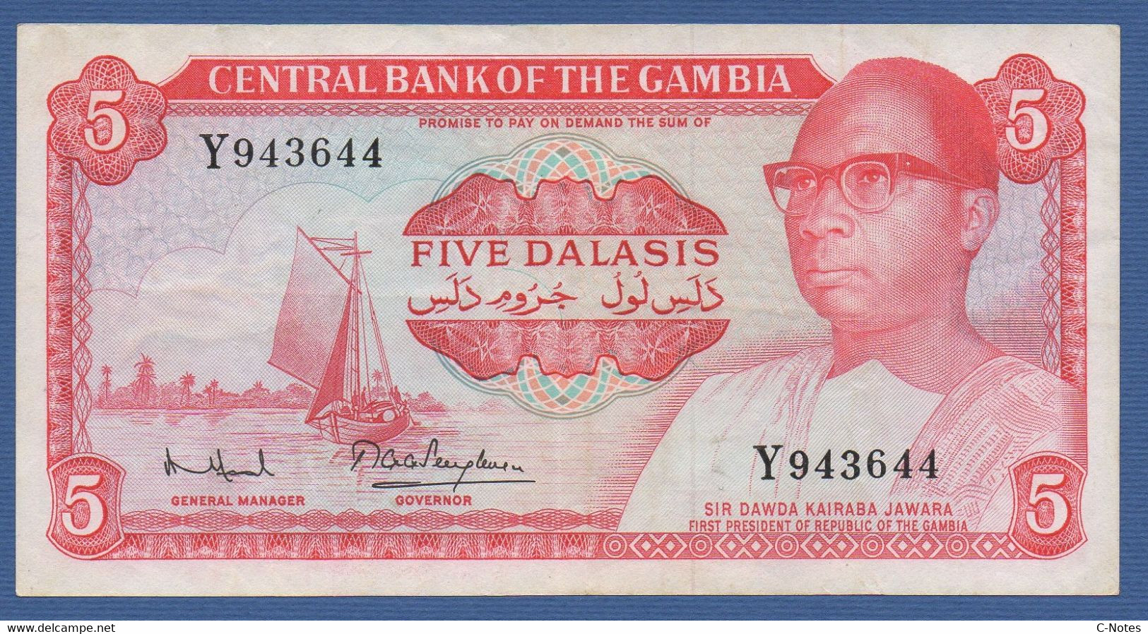 GAMBIA - P.5d – 5 Dalasis ND (1972-1986) VF/XF Serie Y943644 - Gambia