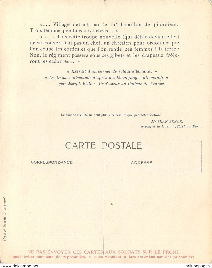 Guerre 1914 Les Crimes Allemands Illustration De Noël Dorville Femmes Pendues Suprême Outrage Carte Double Entière - Weltkrieg 1914-18