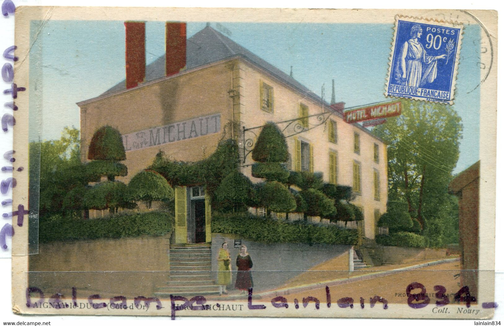 - AIGNAY Le DUC - ( Cote-d'Or ), Hôtel MICHAUT, Cliché Rare En Couleur, épaisse, écrite, 1939, TBE, Scans. - Aignay Le Duc