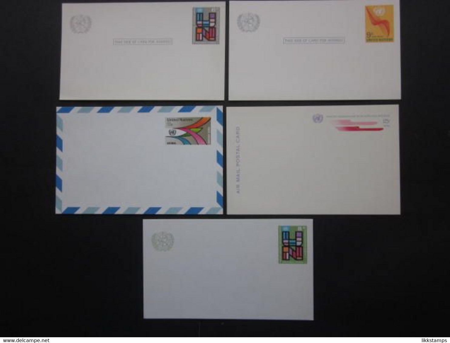 A GROUP OF FIVE 1970's UNITED NATIONS UNUSED POSTAL CARDS. ( 02229 ) - Lettres & Documents