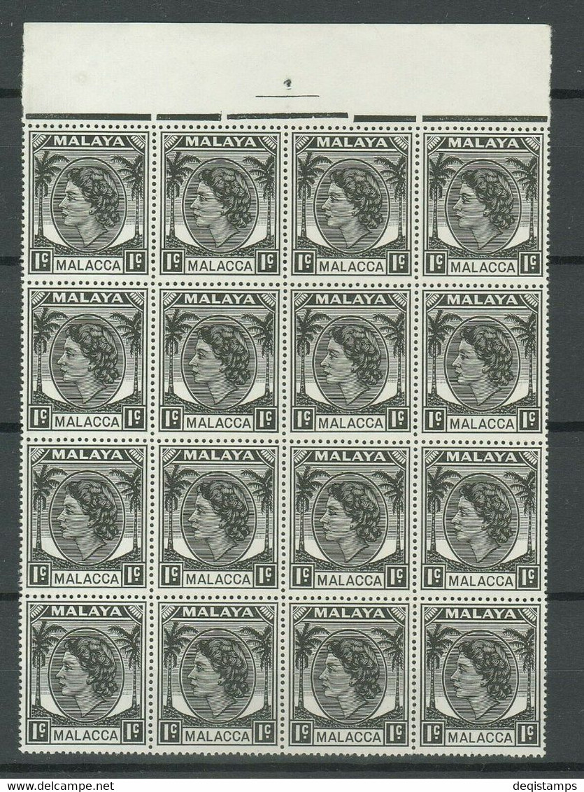 Malaysia / Malacca QEII 1954 Issue ☀ 1c SG 23 Block Of 16 ☀ MNH(**) - Malacca