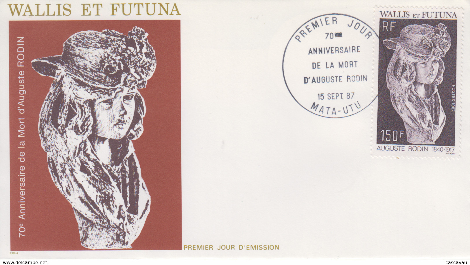 Enveloppe  FDC  1er  Jour    WALLIS  ET  FUTUNA     70éme  Anniversaire  De  La  Mort  D' Auguste  RODIN   1987 - FDC