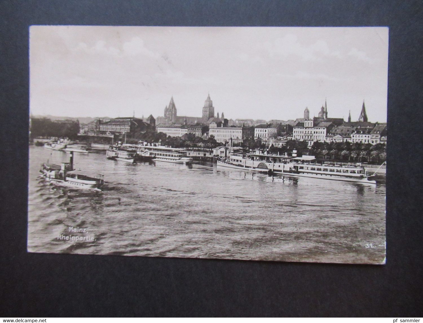 DR 1926 Foto AK Mainz Rheinpartie / Schiffe Auf Dem Rhein Tagesstempel Bingen (Rhein) Nach Hiedenheim Brz. - Mainz