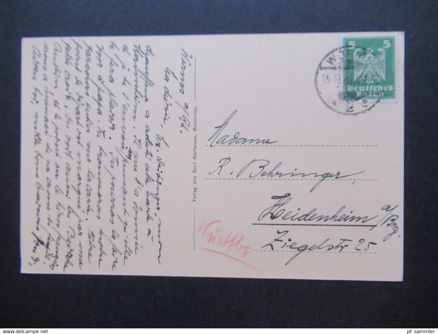 DR 1926 AK Mannheim Gesamtansicht Verlag Von Emil Hartmann, Mannheim Geschrieben In Und Stempel Worms - Mannheim