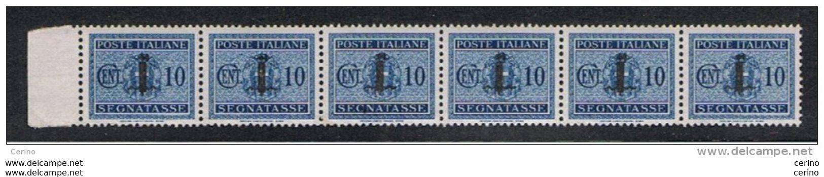 R.S.I.:  1944  TASSE  SOPRASTAMPATI  -  10 C. AZZURRO  STRISCIA  6  N. -  SASS. 61 - Portomarken