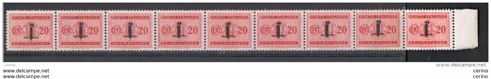 R.S.I.:  1944  TASSE  SOPRASTAMPATI  -  20 C. CARMINIO  STRISCIA  9  N. -  SASS. 62 - Postage Due