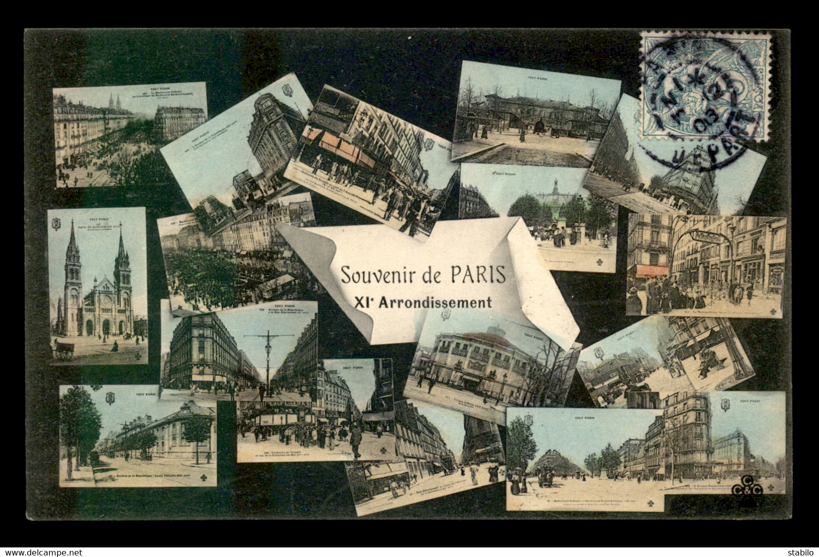 75 - PARIS - 11EME - TOUT PARIS - SOUVENIR DU XIE ARRONDISSEMENT - CARTE ANCIENNE COLORISEE - EDITEUR FLEURY - District 11
