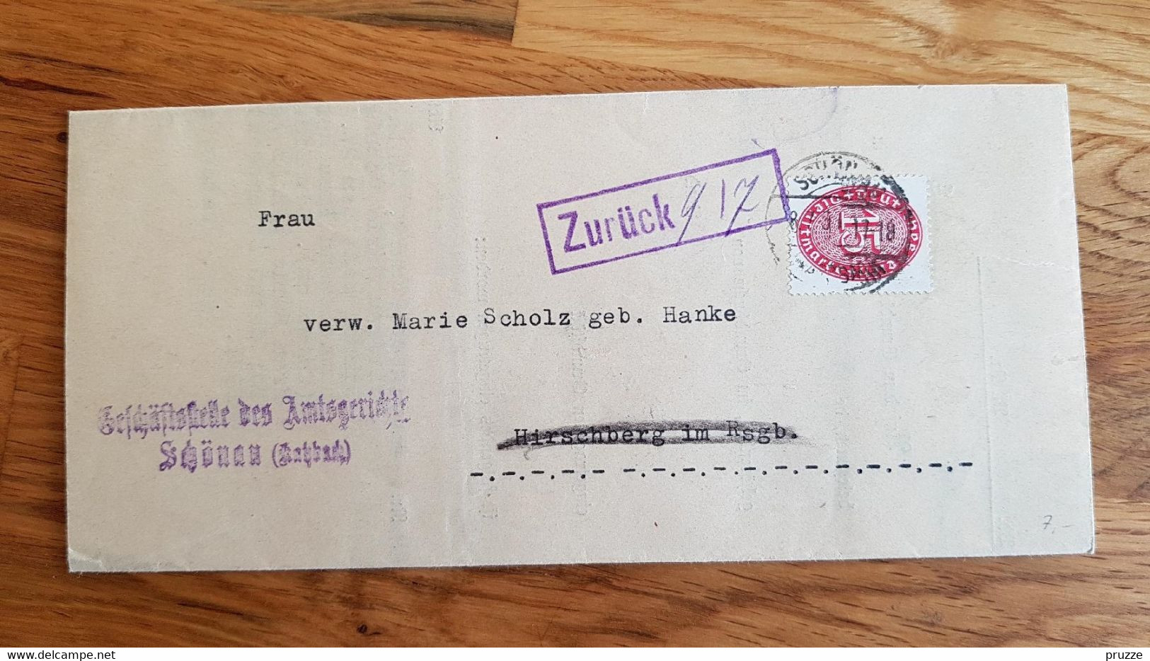 Amtsgericht Schönau (Katzbach) 1931 Nach Hirschberg, Mit Inhalt, Michel-Nr. Dienst 118 Oder 123 - Enveloppes