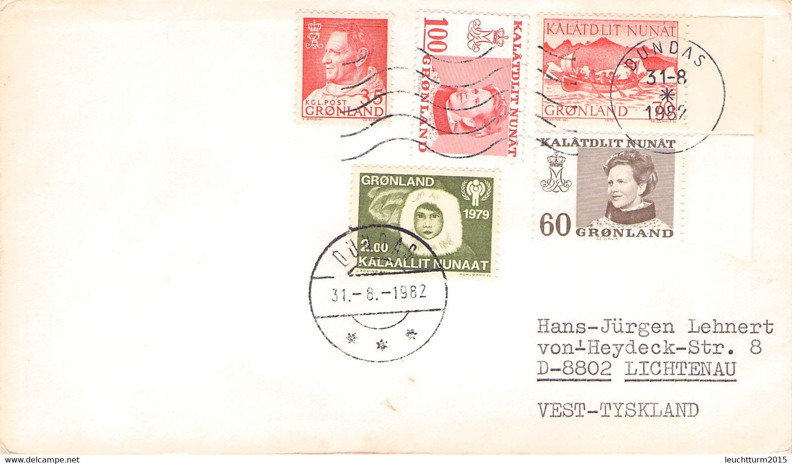 GREENLAND - LETTER 1982 DUNDAS > LICHTENAU/DE Mi #54, 82, 85, 101, 118 / PR 131 - Covers & Documents