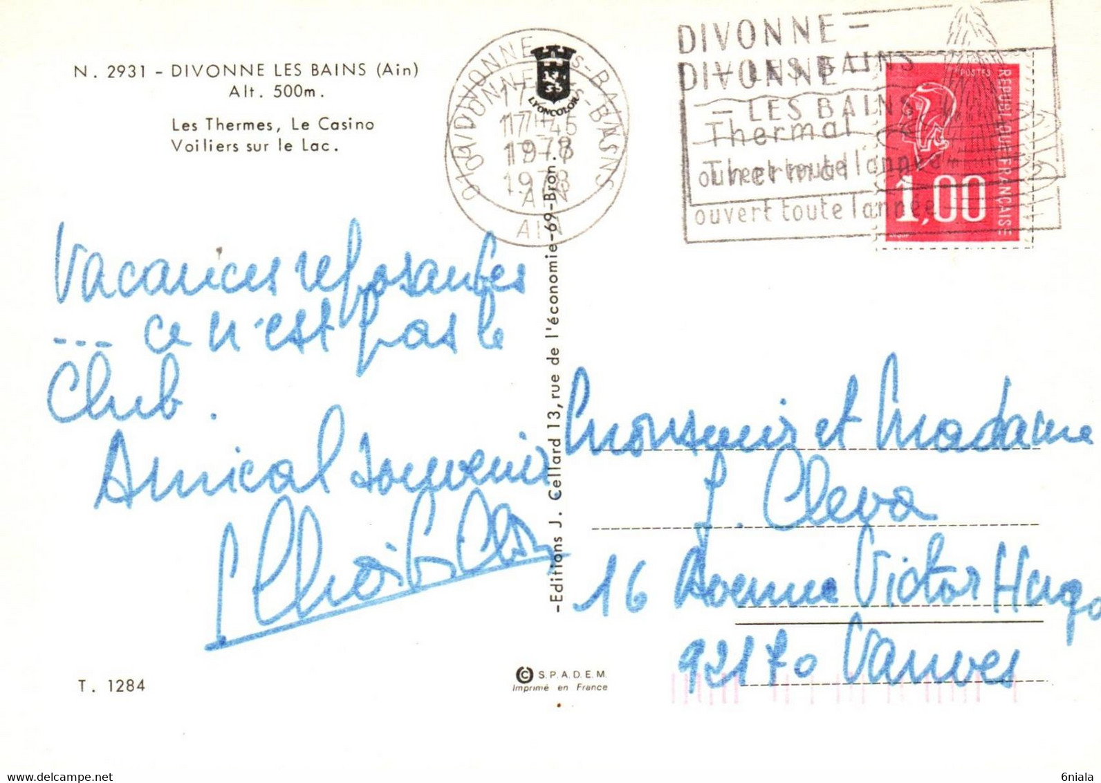 6899 DIVONNE Les Thermes, Le Casino, Les Voiliers Sur Le Lac , (scan Recto-verso) 01 Ain - Divonne Les Bains