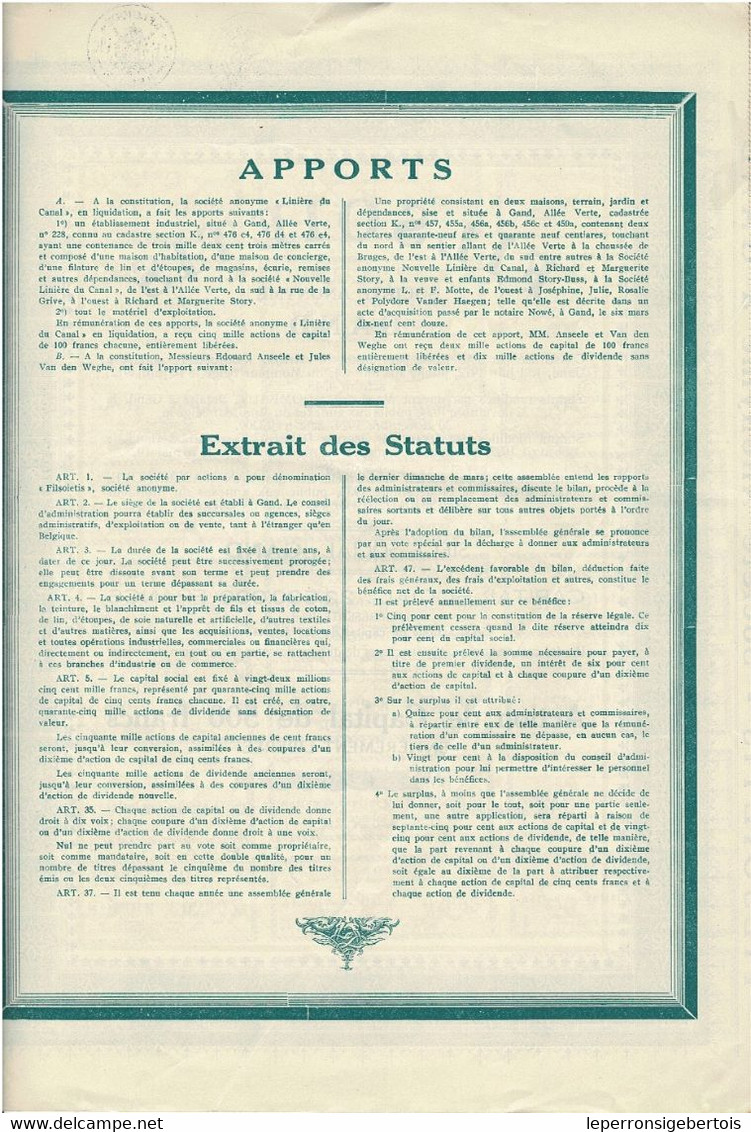 Titre Ancien - FILSOIETIS - Société Anonyme Gand - Titre De 1933 - - Textile