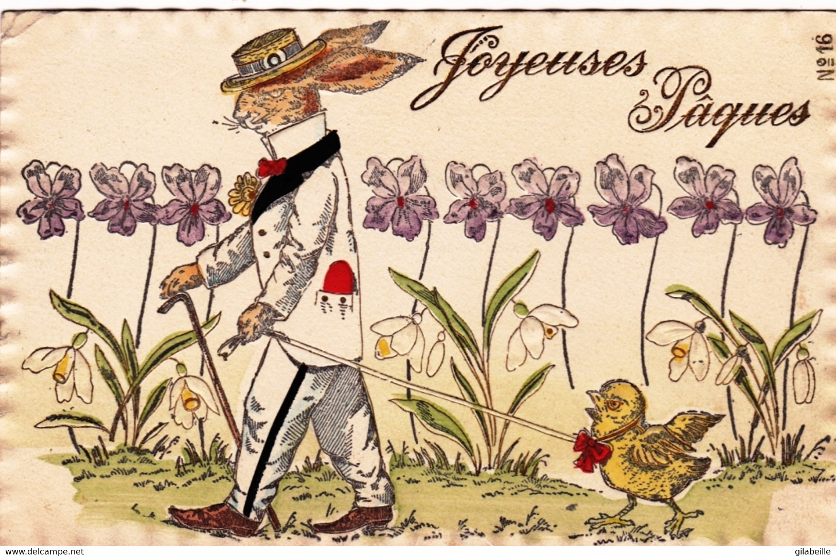 Fantaisie - JOYEUSES PAQUES - Lapin Et Poussin - Carte Gauffrée - Pâques