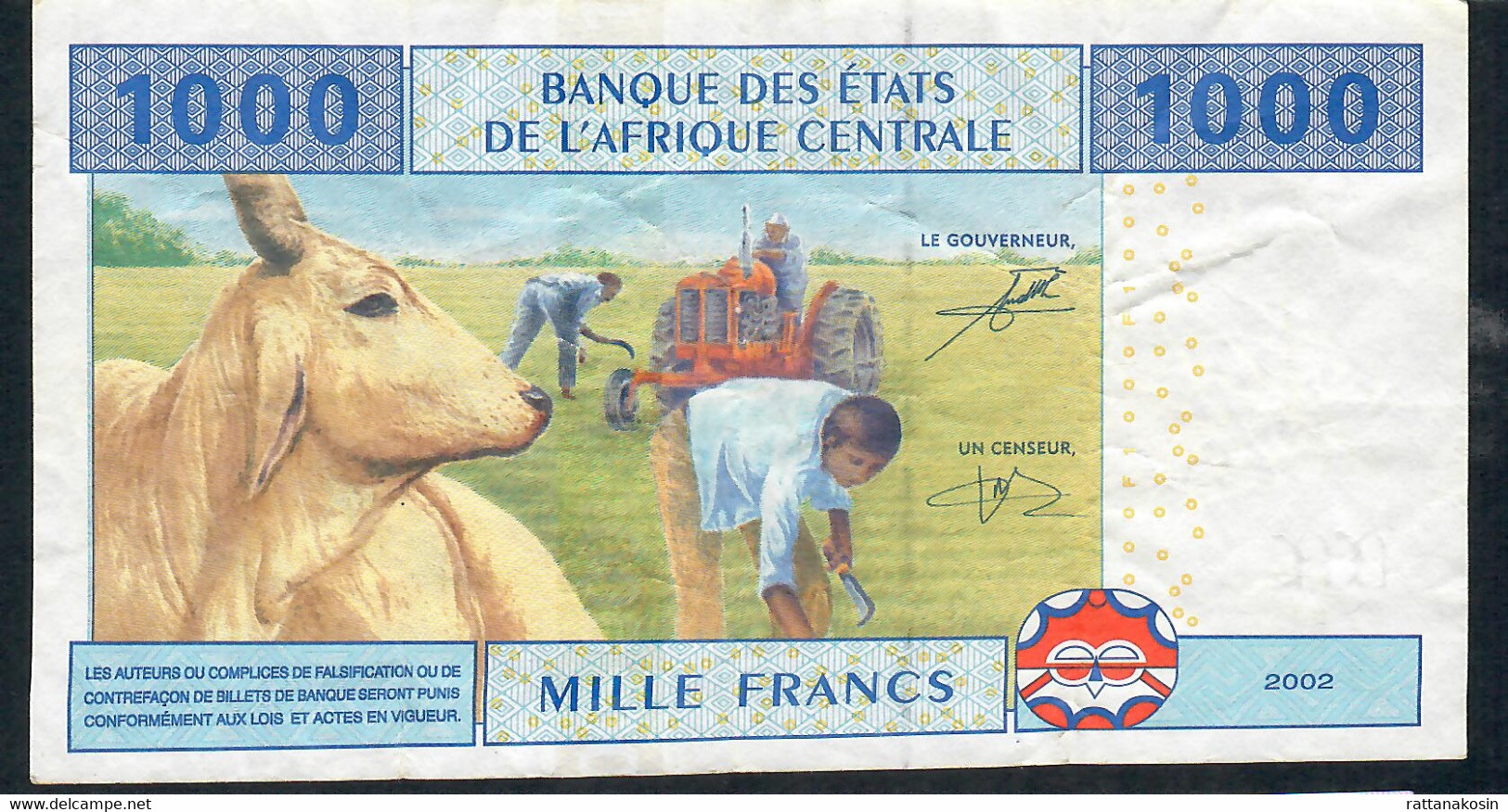 C.A.S. GABON P407Ab 1000 FRANCS 2002 RAREST SIGNATURE 9  VF Clean NO P.h. - Estados Centroafricanos