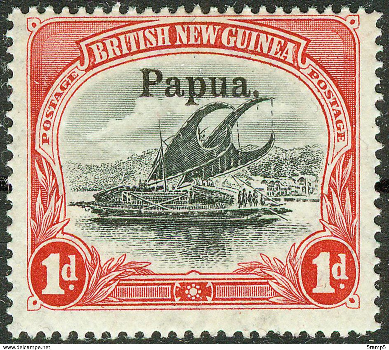 Papua British New Guinea 1906, 1d Black & Carmine Lakatoi Mi.# 10yY, MLH - Papua New Guinea