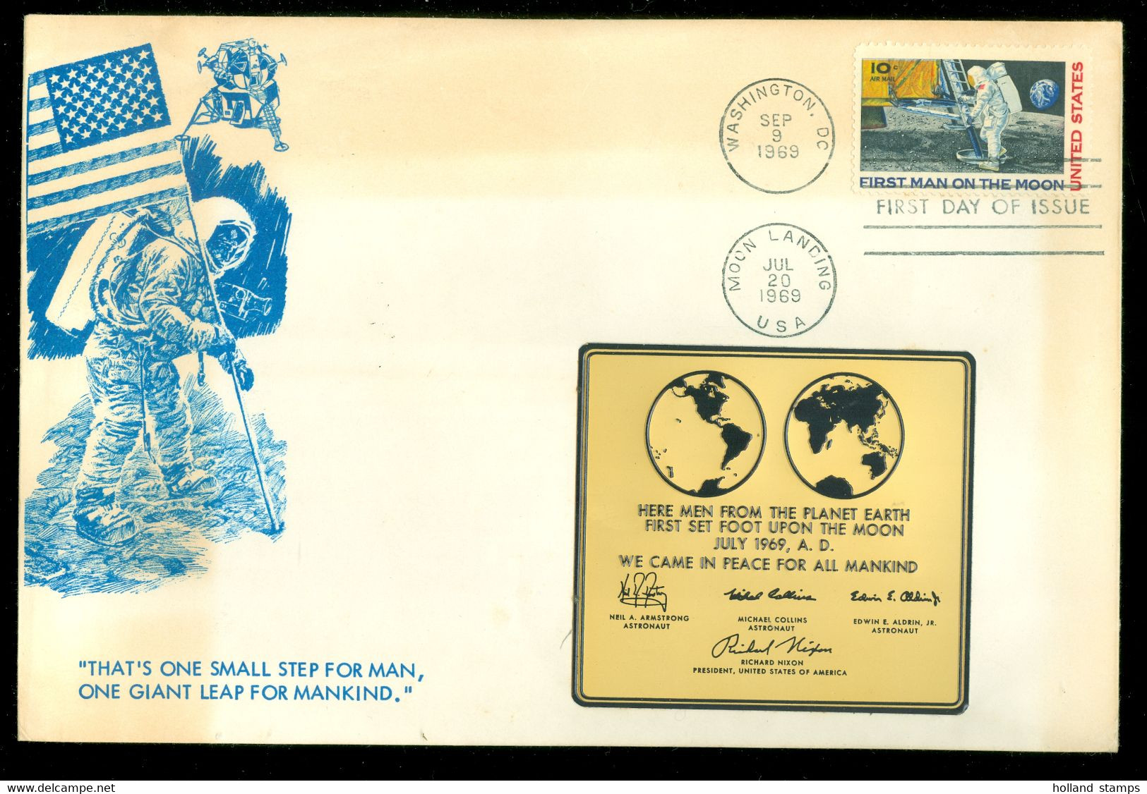 USA * BRIEFOMSLAG  Uit 1969 FDC * FIRST MAN ON THE MOON + Goudkleuring Certificaat Met Handtekeningen  (12.095a) - North  America