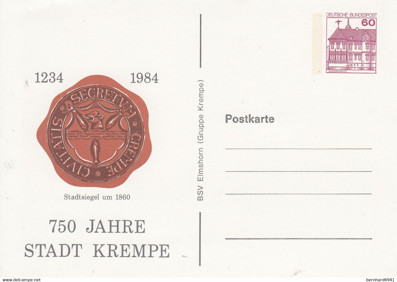 PP 106/159  1234 - 1984 750 Jahre Stadt Krempe - Stadtsiegel Um 1860 - Privatpostkarten - Ungebraucht